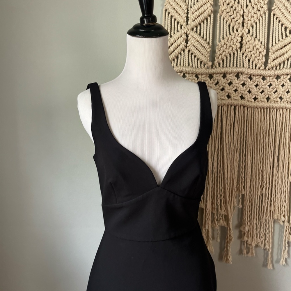 Jill Stuart Black Midi Dress with Plunging V-Neck - Picture 3 of 8